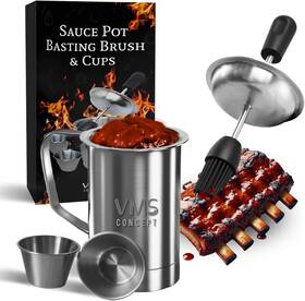 Gy-sb008 Guanying Bbq Sauce Pot And Basting Brush Set With 2 Cups For Grilling