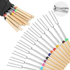 Hadoife 603894677114 Marshmallow Roasting Sticks Wooden Handle Set Of 12 Smores Skewers Telescop Inch