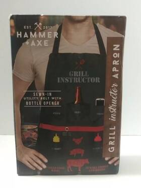 65447899 Hammer Axe Grill Instruction Apron Sewn In Utility Belt With Bottle Opener