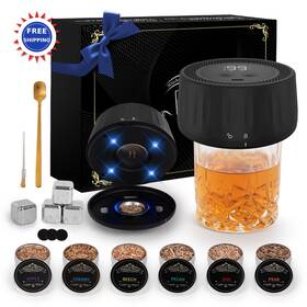 Kz-39 Haoyoubi Whiskey Smoker Kit Electric Led 4 Ice Cubes 6 Flavors Wood Chips Lights Reusable