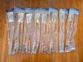 7402s0091 Harpco Lot Of 8 Sets Barbecue Grill Utensil Tool Set Long Chrome With Wood Handles