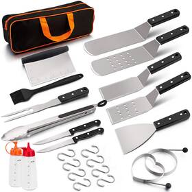Hasteel 652670653033 Griddle Grill Accessories 16pcs Metal Spatula Stainless Steel With Carrying