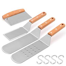 Hasteel 652670653316 Metal Spatula Set Of 4 Stainless Steel Griddle Tools With Wooden Ri