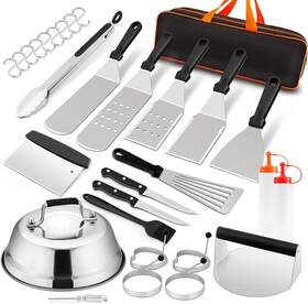 Hasteel 711181305920 Griddle Accessories Kit Of 20 Heavy Duty Metal Spatula Set Stainless