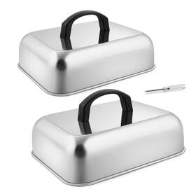 Ks-m0s6-etaw Hasteel Cheese Melting Dome Set Of 2 Stainless Steel Rectangular 9x7 Inch Basting Steami