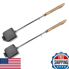 B0bgxw69xf Hawok Cast Iron Square Pie With Stainless Steel And Wood Handle - Set Of 2