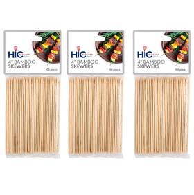 Hic Kitchen 781723441836 Bamboo Bbq Kabob Grill Skewers 4-inches Long 3 Sets Of 100 4-inch