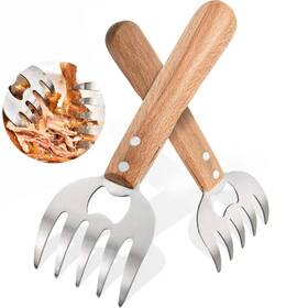 Hiffion 770264143385 Meat Claws Chicken Shredder Forks 8.6 Inch Wood Handle 2pcs Stainless Steel