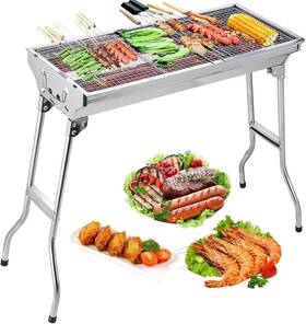 X0318-charcoal Himaly Charcoal Grill Barbecue Stainless Steel Bbq Smoker Foldable Silver