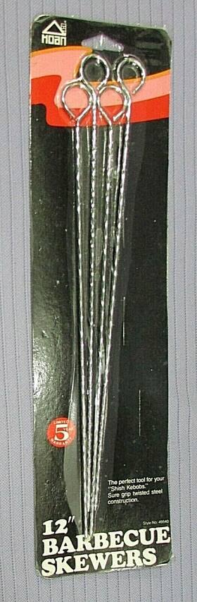49540 Hoan 4 New Vintage 1988 Unused 12 Inch Stainless Steel Barbecue Skewers Shish Kabob