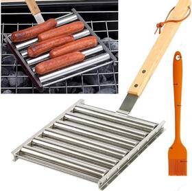 Homecredibles 642168830275 Hot Dog Roller For Grill Extra Long Wood Handle Cooks Evenly Without Flippi
