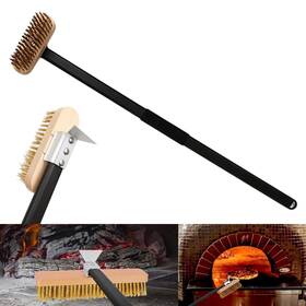 Rn-gb-01 Honimered 31.5 Inch Pizza Oven Brush With Scraper Brass Bristles Detachable Head