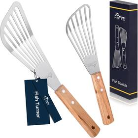 Afsml-2 Hotec 2pcs Stainless Steel Wooden Handle Fish Spatula Little Large Silver
