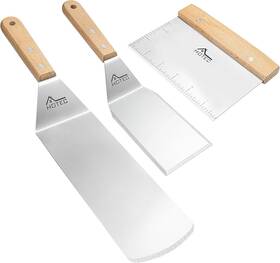 Sgts3 Hotec Metal Flat Spatula Set Stainless Steel Grill Barbeque Medium Silver
