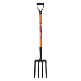 4-tine Husky 618034 28 Inch Short Wood Handle Spading Fork With D -grip