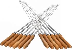 Im2032 Imeea Flat Stainless Steel Kabob Skewers 16.5 Inch Wooden Handle Set Of 12