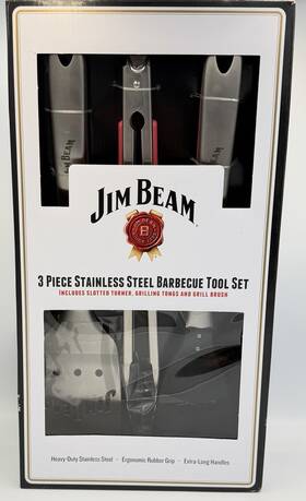 Jb0160 Jim Beam 3 Pc Stainless Steel Bbq Grill Tool Set Spatula Tongs Brush Nib