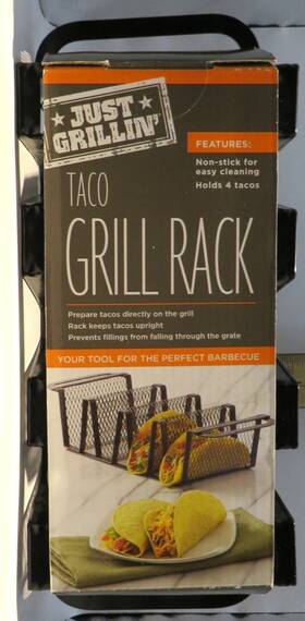 Just Grillin 076903082658 New For The Grill - Grillinft Taco Rack Holds 4 Tacos Non-stick