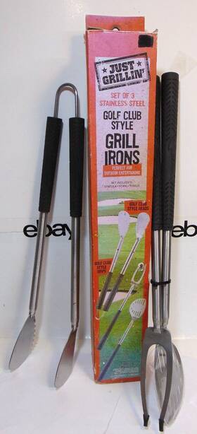 02865bbb Just Grilling Bbq Grill Tool Set Golf Club Style Irons Novelty Grips Of 3 Stainless Gift