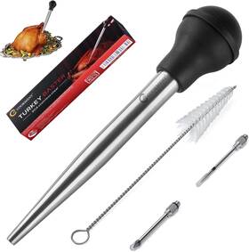 Jy Cookment 662565215222 Stainless Steel Turkey Baster Syringe For Cooking Black