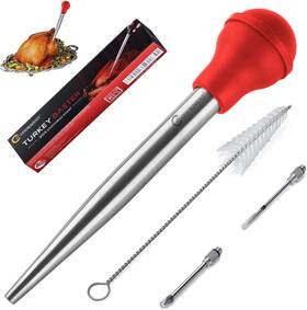 Jy Cookment 753165211681 Stainless Steel Turkey Baster Syringe For Cooking Meat Red