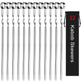 Jy-50 Jy Cookment 14 Inch Stainless Bbq Flat Skewers 12pcs Metal Kebab Sticks With Bag