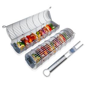 Kabob King 197644924356 Original Rolling Grill Basket Set Of 2 With Detachable Handle. Stainless Steel