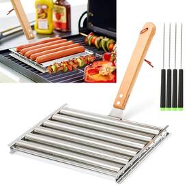 Hdr1020 Kaycrown Hot Dog Roller For Grill Stainless Steel Bbq With Wooden Handle Sausage Rack