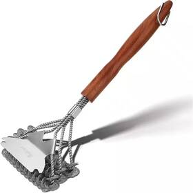Kiwdzfu 705353376597 Bristle-free Bbq Cleaning Brush With Wooden Handle Multifunctional Scraper For A