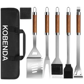 Kobenda 659381166760 Bbq Grill Tools Set With Storage Bag And Wooden Grain Handles Spatula Fork
