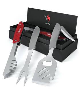 Kona 781055557595 Grill Gadget - Tailgater Multi-tool Set Removable Spatula Fork And Tongs