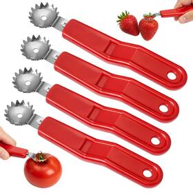 5322yhys8927 Larrel 4pcs Tomato Corer Tool Stainless Steel Strawberry Top Remover Red