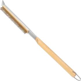 Yk2402 Leightszen 21ftft Pizza Brush With Stainless Steel Stone Scraper - Brass Bristles Wood Hand