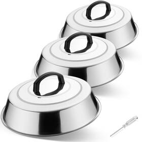 4u-6324-ogv2 Leonyo 12 Inch Basting Cover For Griddle 3 Pack Cheese Melting Dome Stainless Stee