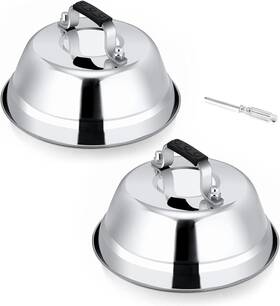 Leonyo 744110332087 3pcs 6.5 Inch Heavy Duty Cheese Melting Dome Stainless Steel Round