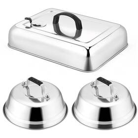 Na-2r1c-3jtg Leonyo Basting Covers For Griddle 3pcs Stainless Steel 9 Inch Round Cheese Melting Dome