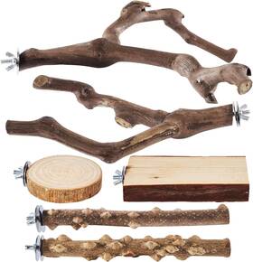 Lm-087 Limio 6-piece Bird Perch Set - Natural Wood Grape Sticks Paw Grinding Forks Sta
