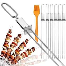 Lucalda 793869463795 Skewers For Grilling- 17 Inch Long Double Pronged Bbq With Push Bar- Shis