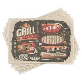70367 Lunarable Ser Bbq Party Place Mats Set Of 4 Grill Menu Design Steaks Burgers W Inch