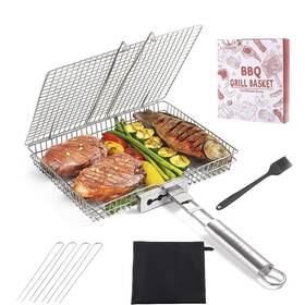 Lussier 198168885598 Grilling Basket For Outdoor Large Foldable Stainless Steel Barbeque
