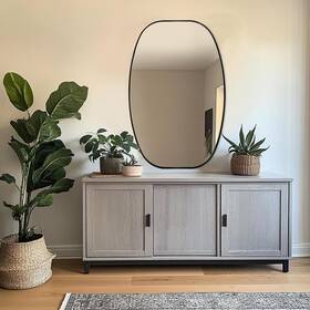 Ftm-76122-bk Luxhomez 30 Inch W X 48 H Black Oval Wall Mirror Aluminum Frame Vanity Bathroom