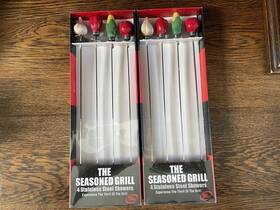 375683 Macys The Cellar Seasoned Grill 8 Bbq Shish Kebab Skewers Stainless With Ceramic Vegetable Handles