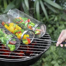 Manjia 790885495816 Grill Baskets 3pcs 304 Safety Food Stainless Steel Rolling Grilling Net Bb