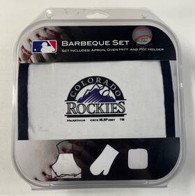 Mcarthur Sports Mlbp 2007 099606029744 New Mlb Barbeque Set Colorado Rockies Apron Oven Mitt Potholder Vintage Rare