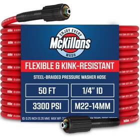 0004-22hs Mckillans 50ft Pressure Washer Hose 1/4 Inch Steel Braided Kink Resistant M22-14mm