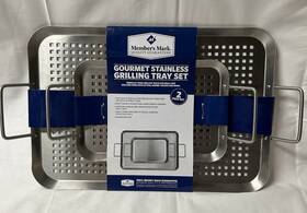 X7.38 Members Mark 078742041841 New Gourmet Stainless Grilling Tray Set 17.4 Inch X 11.9 And 10.9