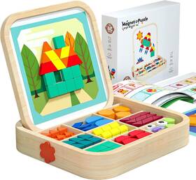 Jhtoy-795 Migargle 288 Pcs Wooden Magnetic Pattern Blocks Set - Montessori Stem Puzzle For Kids
