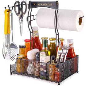 Miraneks 198715801279 Condiment Utensil Grill Caddy With Paper Towel Holder Bonus Mat Multi