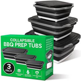Modern Innovations 840342308491 Collapsible Bbq Prep Tub With Lids And Drain Spouts 3 Pack Portable Meat Marina