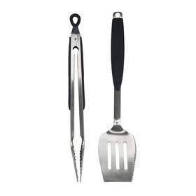 02939y Mr. Bar-b-q 2 Piece Grill Set Easy Grip Steel Locking Tongs And Spatula